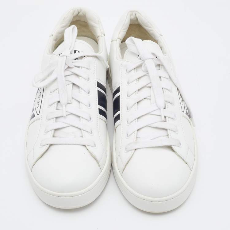 Pre Owned Prada White Leather Avenue Low Top Sneakers Size 42.5