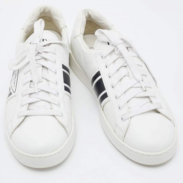 Pre Owned Prada White Leather Avenue Low Top Sneakers Size 42.5