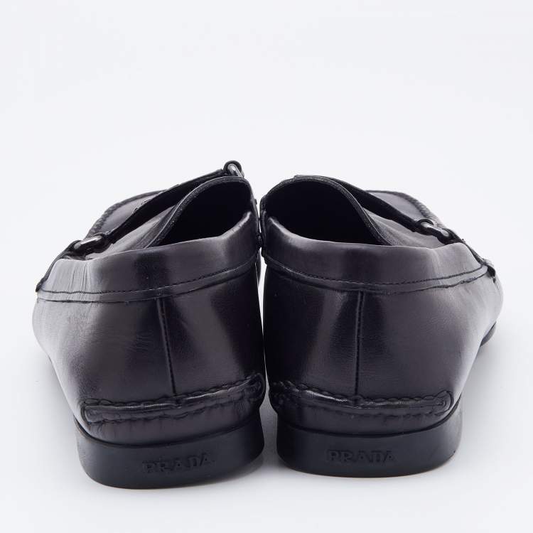 Pre Owned Prada Black Leather Slip On Loafers Size 41