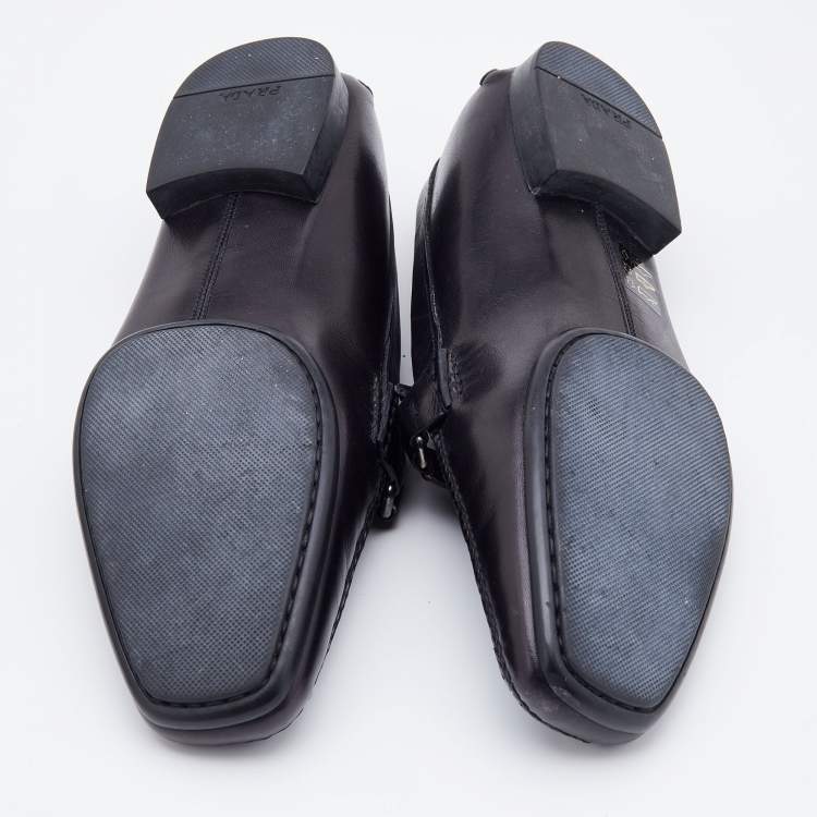 Pre Owned Prada Black Leather Slip On Loafers Size 41
