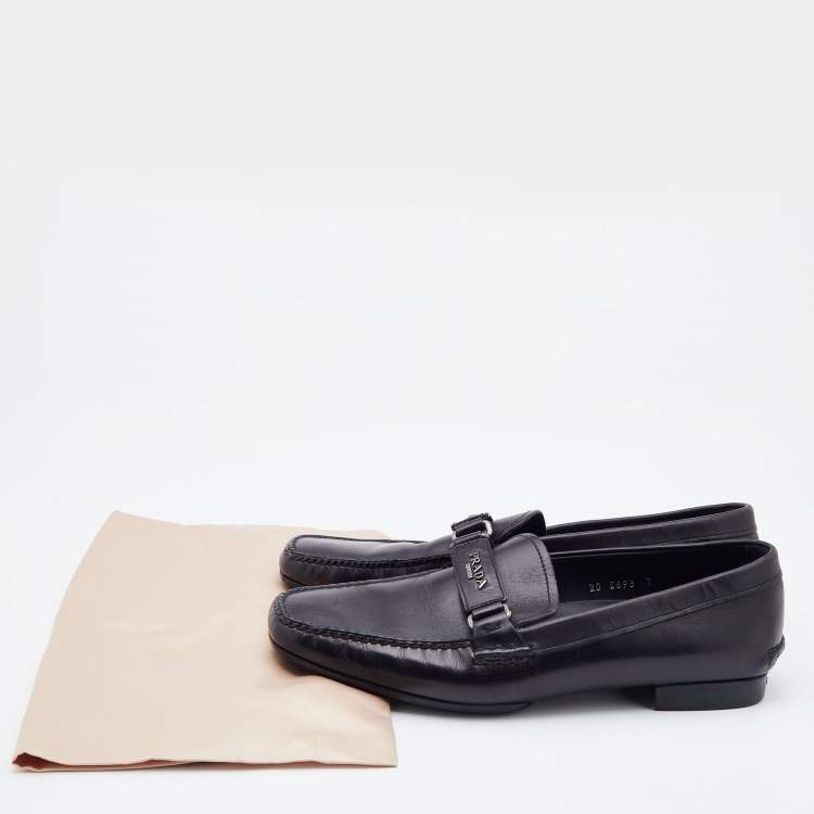 Pre Owned Prada Black Leather Slip On Loafers Size 41