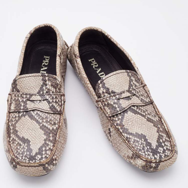 Pre Owned Prada Multicolor Snakeskin Embossed Leather Slip On Loafers Size 42.5