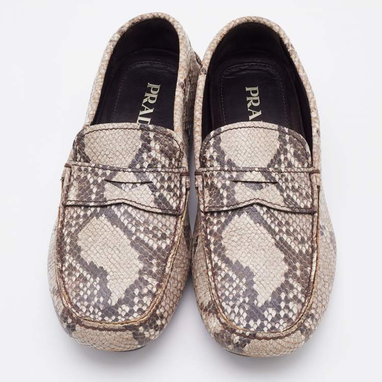 Pre Owned Prada Multicolor Snakeskin Embossed Leather Slip On Loafers Size 42.5