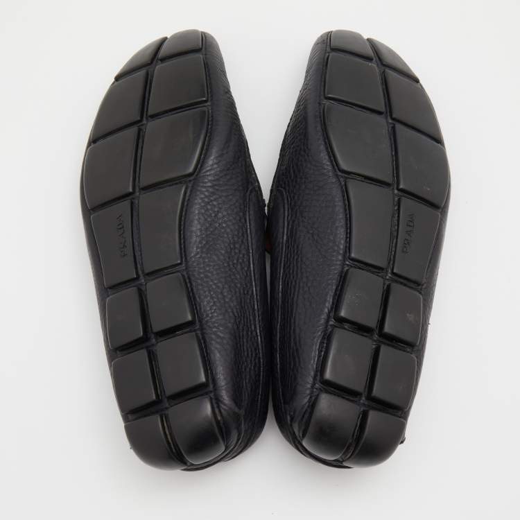 Pre Owned Prada Black Leather Slip On Loafers Size 43.5