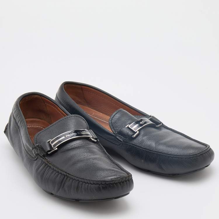 Pre Owned Prada Black Leather Slip On Loafers Size 42