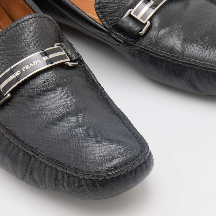 Pre Owned Prada Black Leather Slip On Loafers Size 42