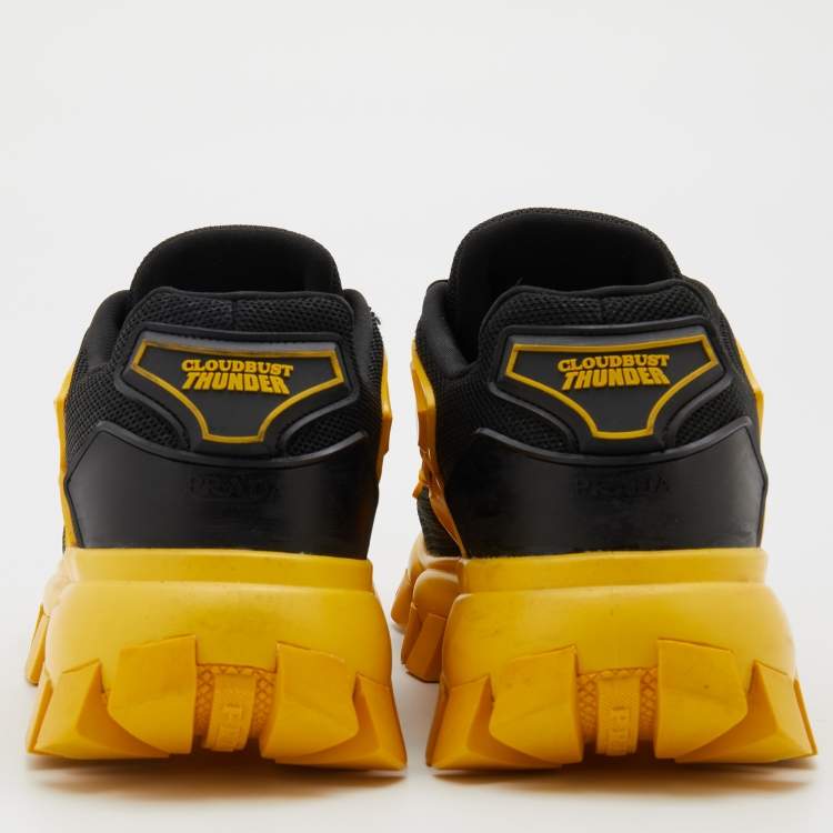 Pre Owned Prada Yellow/Black Knit Fabric and Rubber Cloudbust Thunder Sneakers Size 41