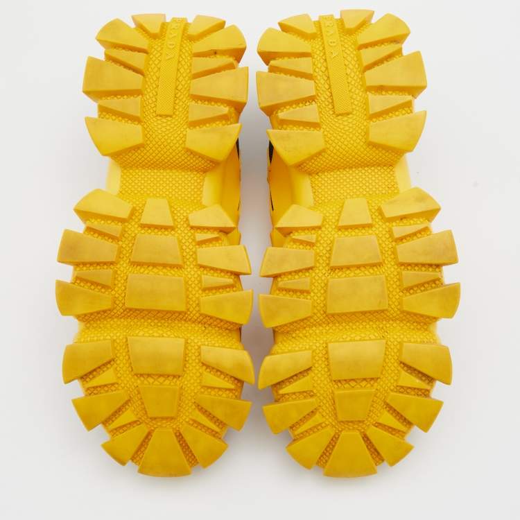 Pre Owned Prada Yellow/Black Knit Fabric and Rubber Cloudbust Thunder Sneakers Size 41