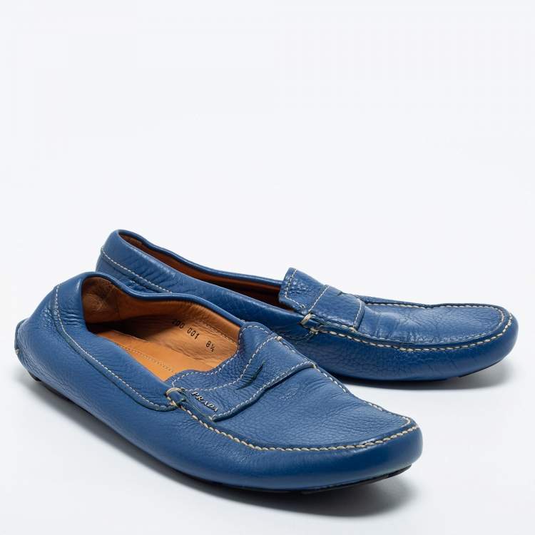 Pre Owned Prada Blue Leather Penny Loafers Size 42.5