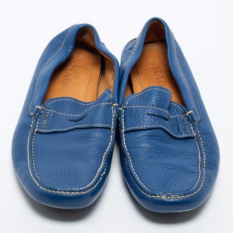 Pre Owned Prada Blue Leather Penny Loafers Size 42.5