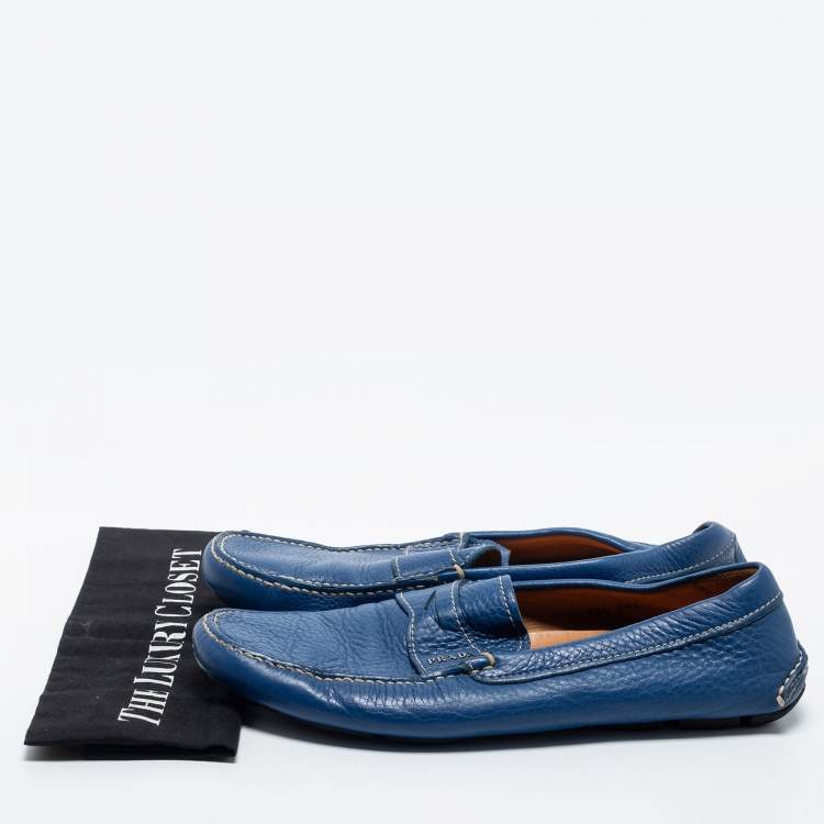 Pre Owned Prada Blue Leather Penny Loafers Size 42.5