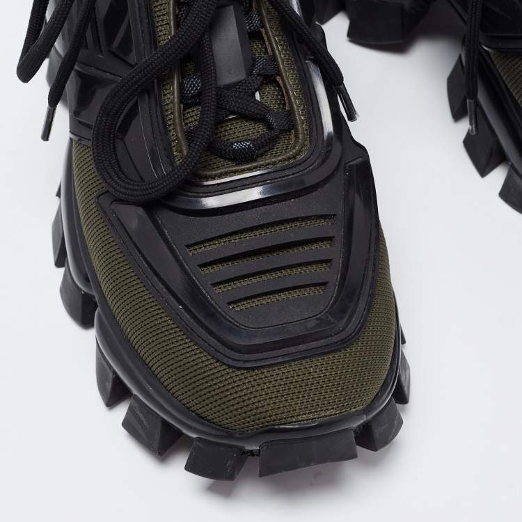 Pre Owned Prada Green Mesh And Rubber Cloudbust Thunder Low Top Sneakers Size 38.5