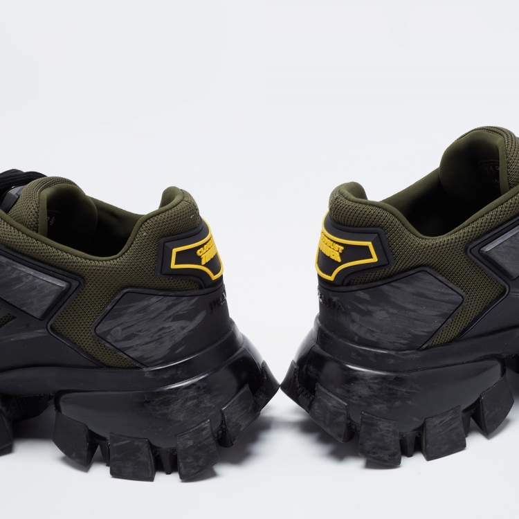 Pre Owned Prada Green Mesh And Rubber Cloudbust Thunder Low Top Sneakers Size 38.5