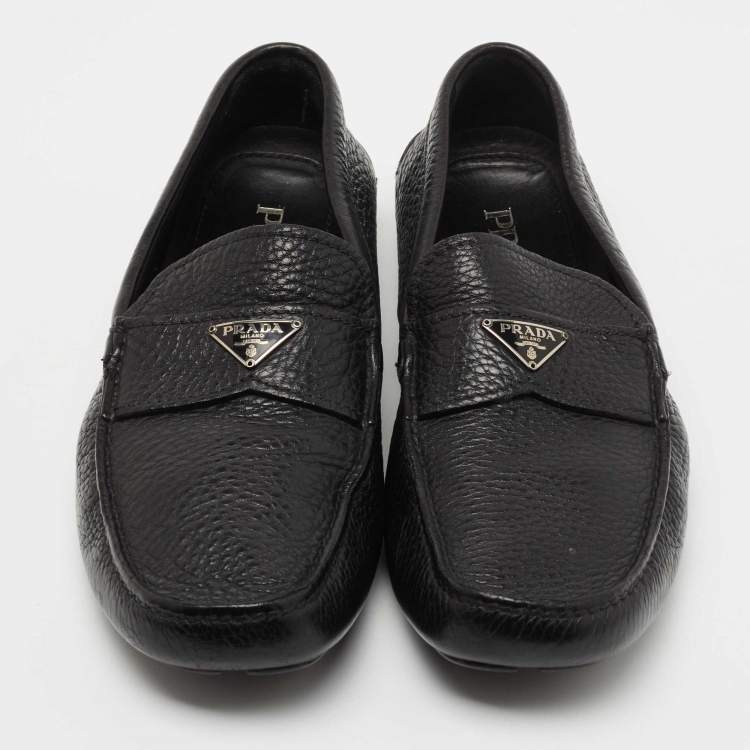 Pre Owned Prada Black Leather Slip On Loafers Size 41.5