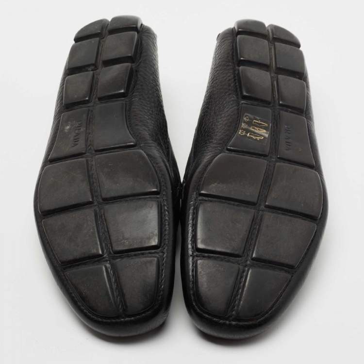 Pre Owned Prada Black Leather Slip On Loafers Size 41.5