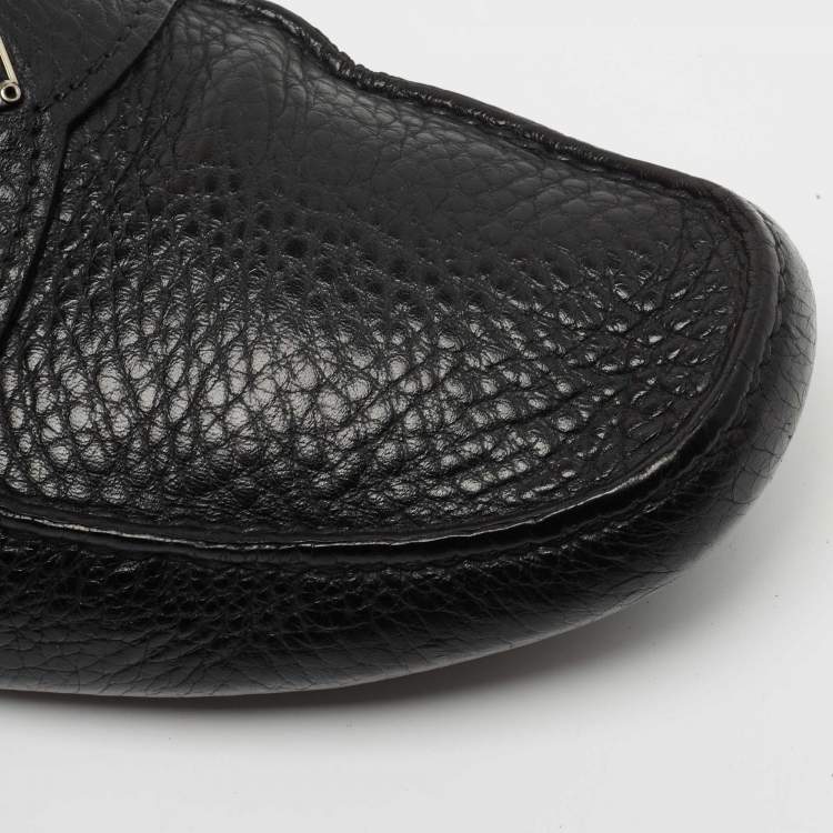 Pre Owned Prada Black Leather Slip On Loafers Size 41.5