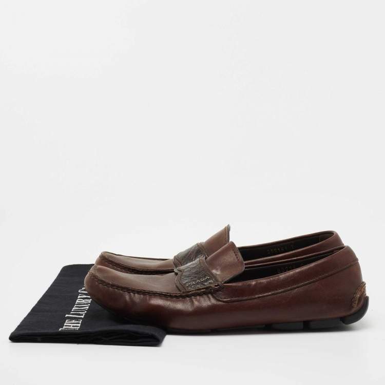 Pre Owned Prada Brown Leather Slip On Loafers Size 41