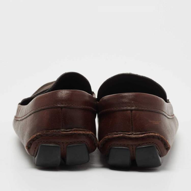 Pre Owned Prada Brown Leather Slip On Loafers Size 41