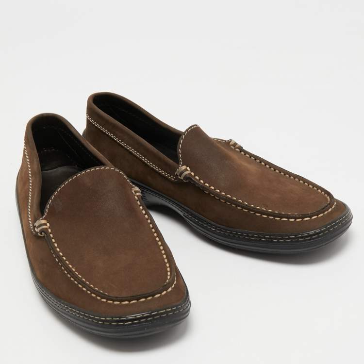 مملوكة مسبقًا Tod's Brown Nubuck Leather Slip On Loafers Size 40.5