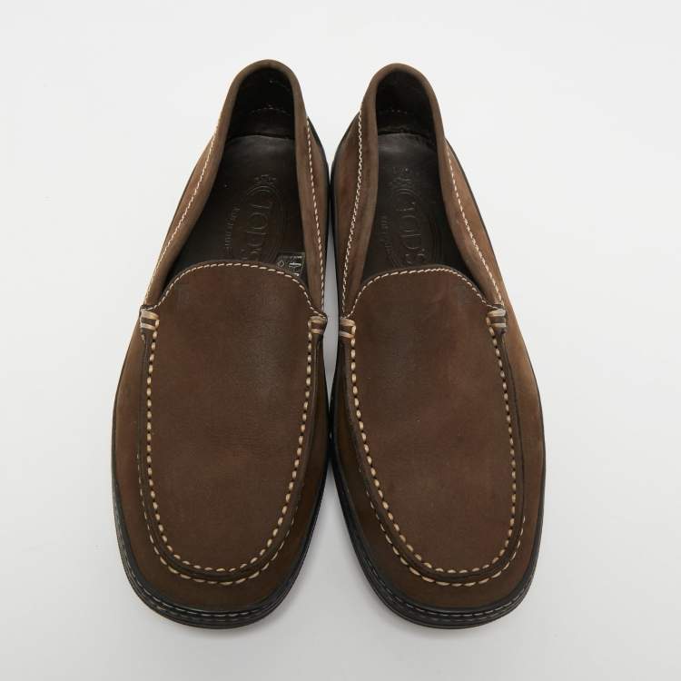مملوكة مسبقًا Tod's Brown Nubuck Leather Slip On Loafers Size 40.5