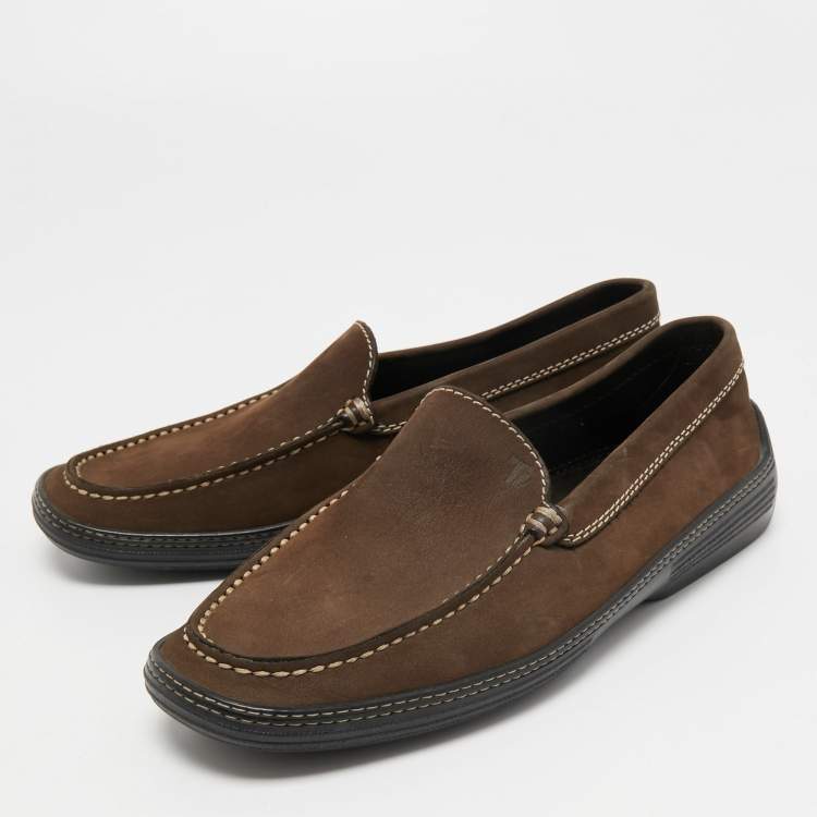مملوكة مسبقًا Tod's Brown Nubuck Leather Slip On Loafers Size 40.5