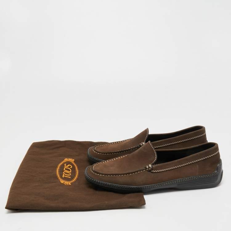 مملوكة مسبقًا Tod's Brown Nubuck Leather Slip On Loafers Size 40.5