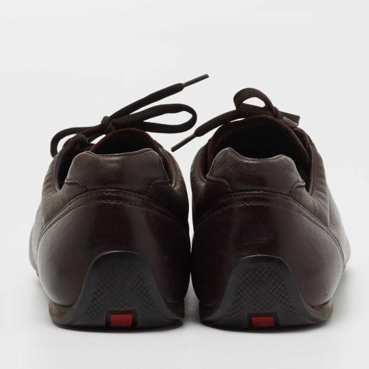 Pre Owned Prada Dark Brown Leather Lace Up Sneakers Size 41