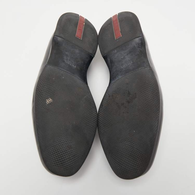Pre Owned Prada Black Leather Slip On Loafers Size 40.5