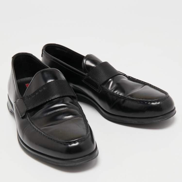 Pre Owned Prada Black Leather Slip On Loafers Size 40.5