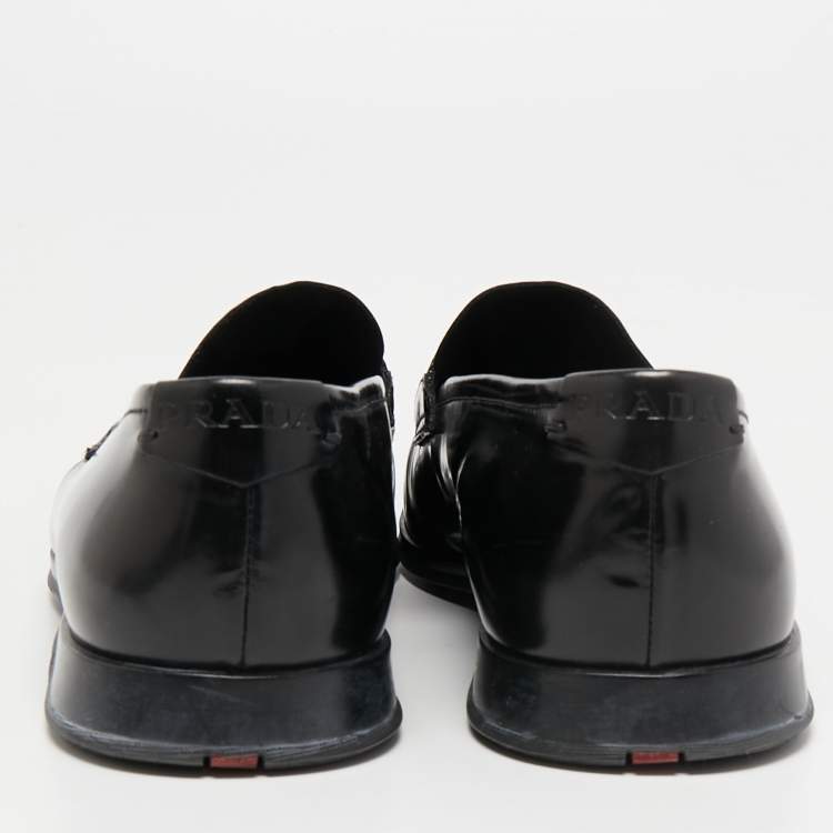 Pre Owned Prada Black Leather Slip On Loafers Size 40.5