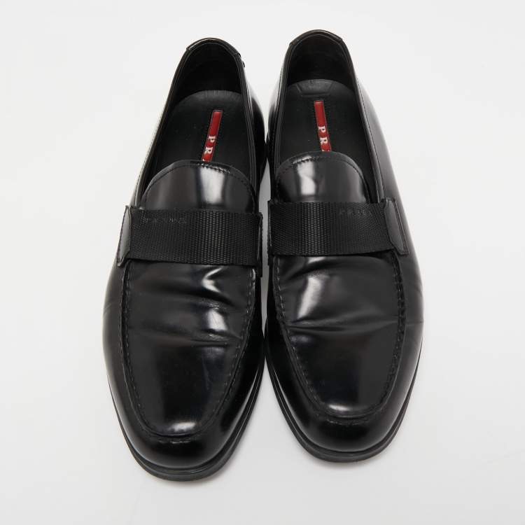Pre Owned Prada Black Leather Slip On Loafers Size 40.5