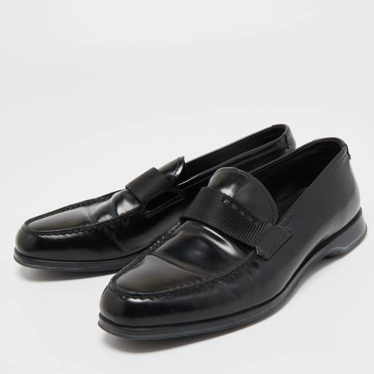 Pre Owned Prada Black Leather Slip On Loafers Size 40.5