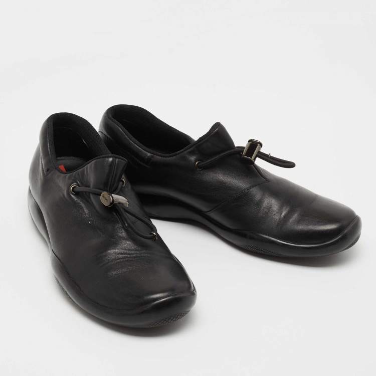 Pre Owned Prada Black Leather Low Top Sneakers Size 40.5 
