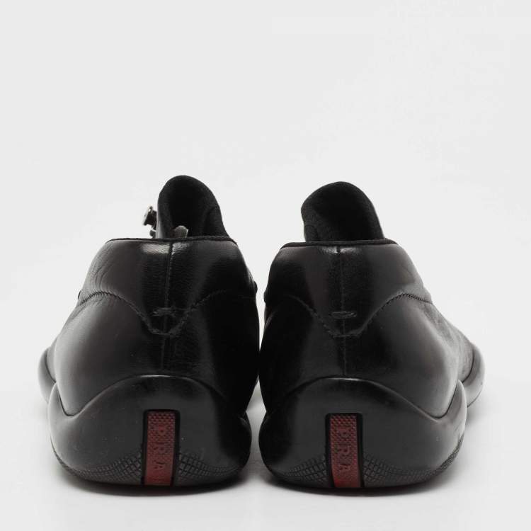 Pre Owned Prada Black Leather Low Top Sneakers Size 40.5 