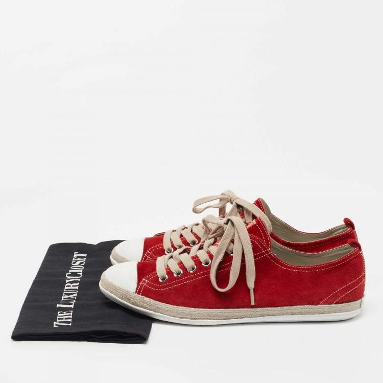 Pre Owned Prada Red Suede Lace Up Sneakers Size 41 