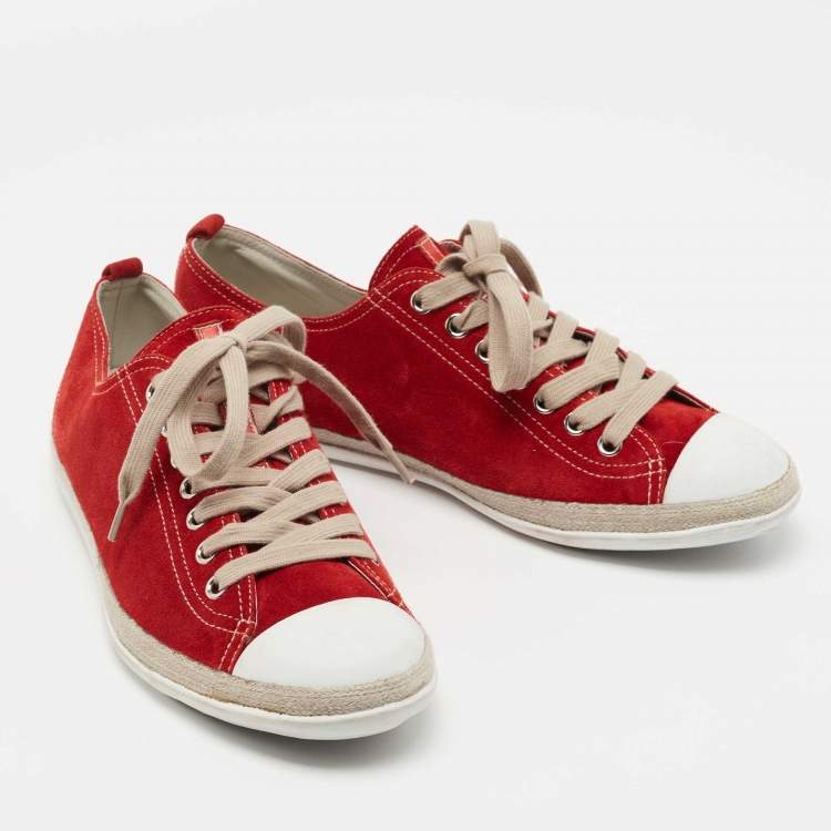 Pre Owned Prada Red Suede Lace Up Sneakers Size 41 