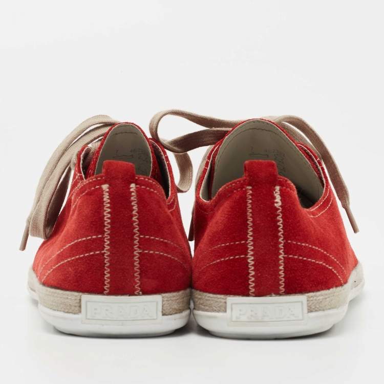 Pre Owned Prada Red Suede Lace Up Sneakers Size 41 