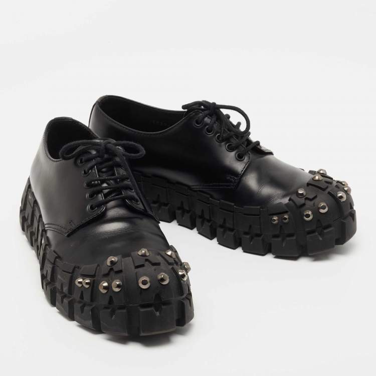 Pre Owned Prada Black Leather Chunky Wheel Lug Studded Sneakers Size 41