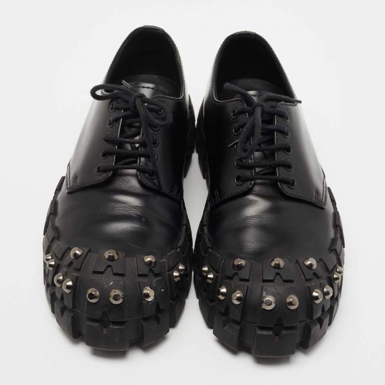 Pre Owned Prada Black Leather Chunky Wheel Lug Studded Sneakers Size 41