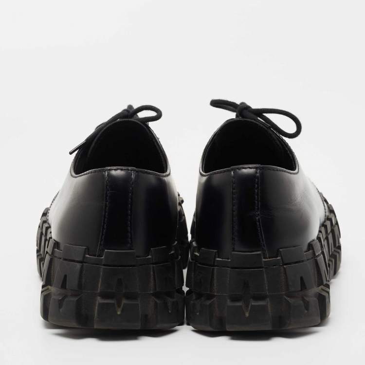 Pre Owned Prada Black Leather Chunky Wheel Lug Studded Sneakers Size 41