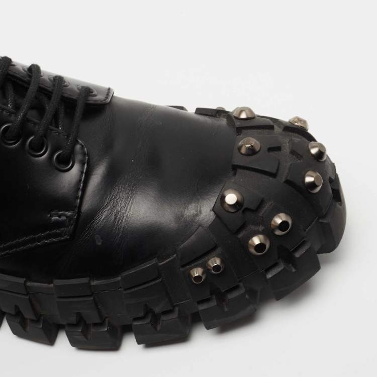 Pre Owned Prada Black Leather Chunky Wheel Lug Studded Sneakers Size 41