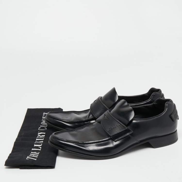 مملوكة مسبقًا Prada Black Leather Slip On Loafers Size 40.5