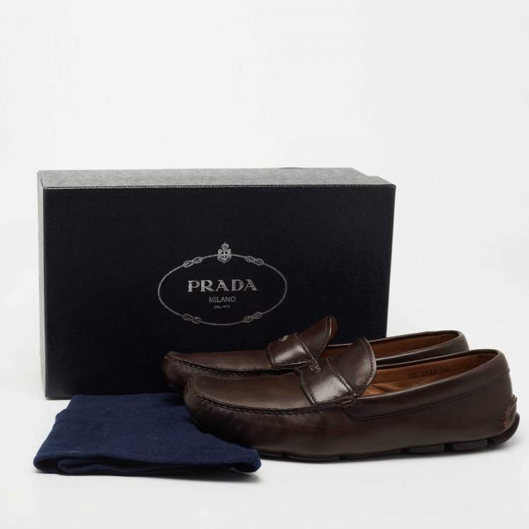 مملوكة مسبقًا Prada Brown Leather Slip On Loafers Size 44