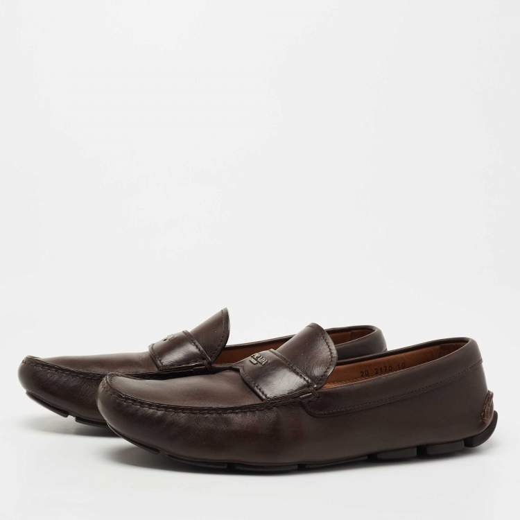 مملوكة مسبقًا Prada Brown Leather Slip On Loafers Size 44