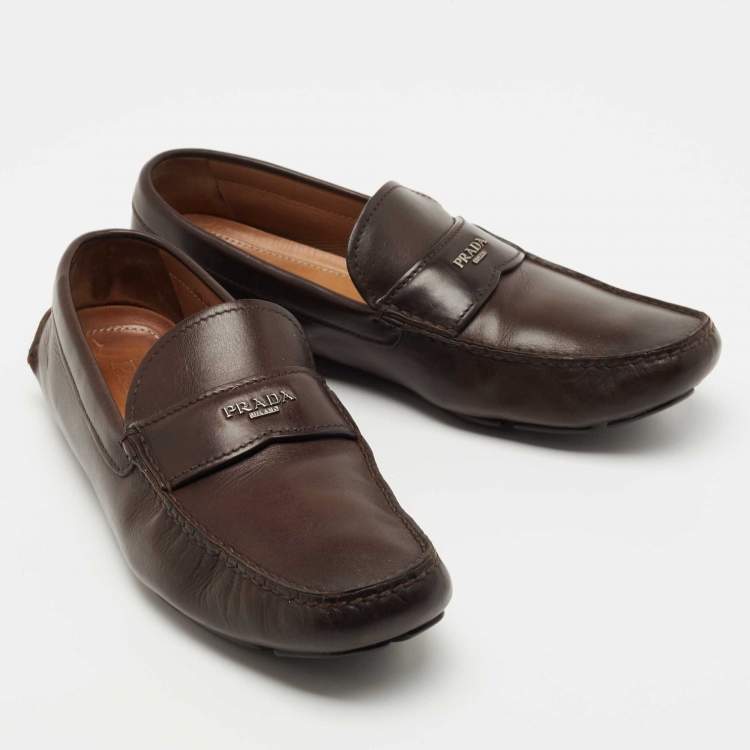 مملوكة مسبقًا Prada Brown Leather Slip On Loafers Size 44