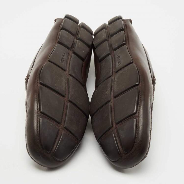 مملوكة مسبقًا Prada Brown Leather Slip On Loafers Size 44
