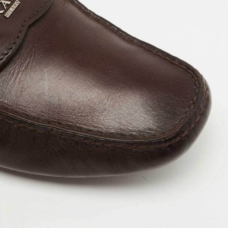 مملوكة مسبقًا Prada Brown Leather Slip On Loafers Size 44