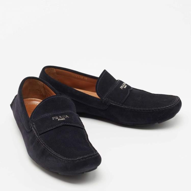 Pre Owned Prada Navy Blue Suede Slip On Loafers Size 44