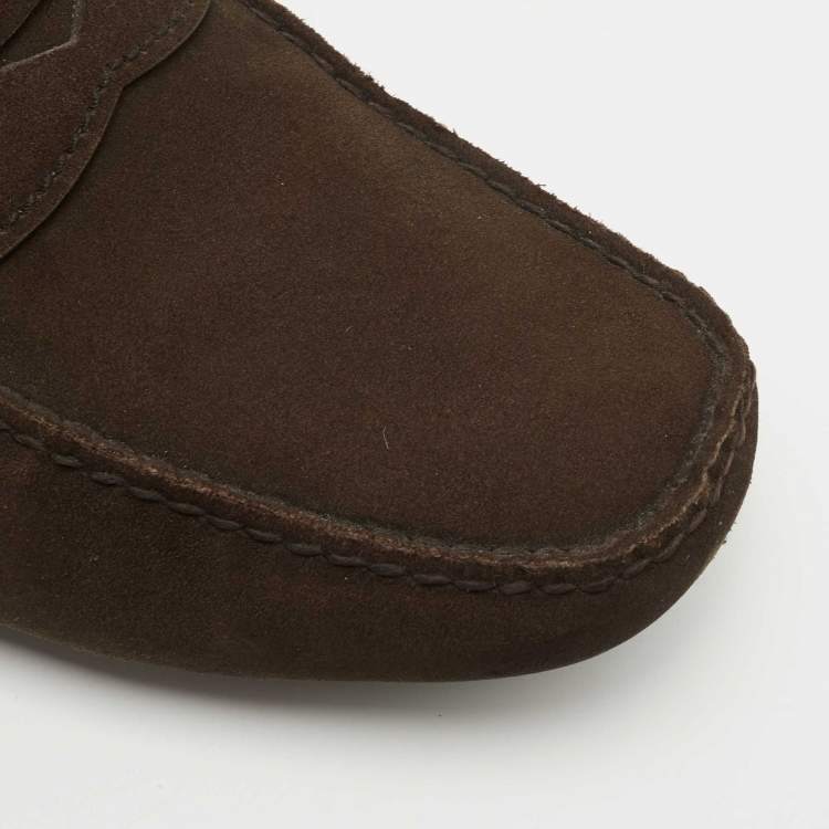 Pre Owned Prada Brown Suede Slip On Loafers Size 44