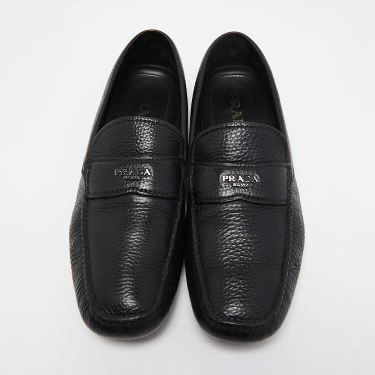 مملوكة مسبقًا Prada Black Leather Slip On Loafers Size 43.5
